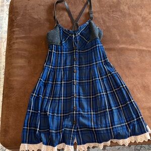 Free People Blue Plaid Dress with leather straps
